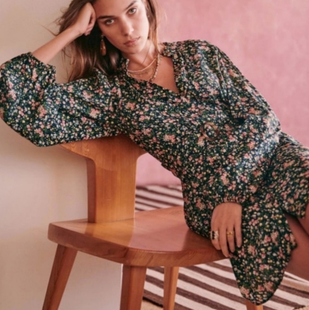 Sezane Sobral Dress Floral With Belt Mini Length Button front Size 38 US 6 NWOT